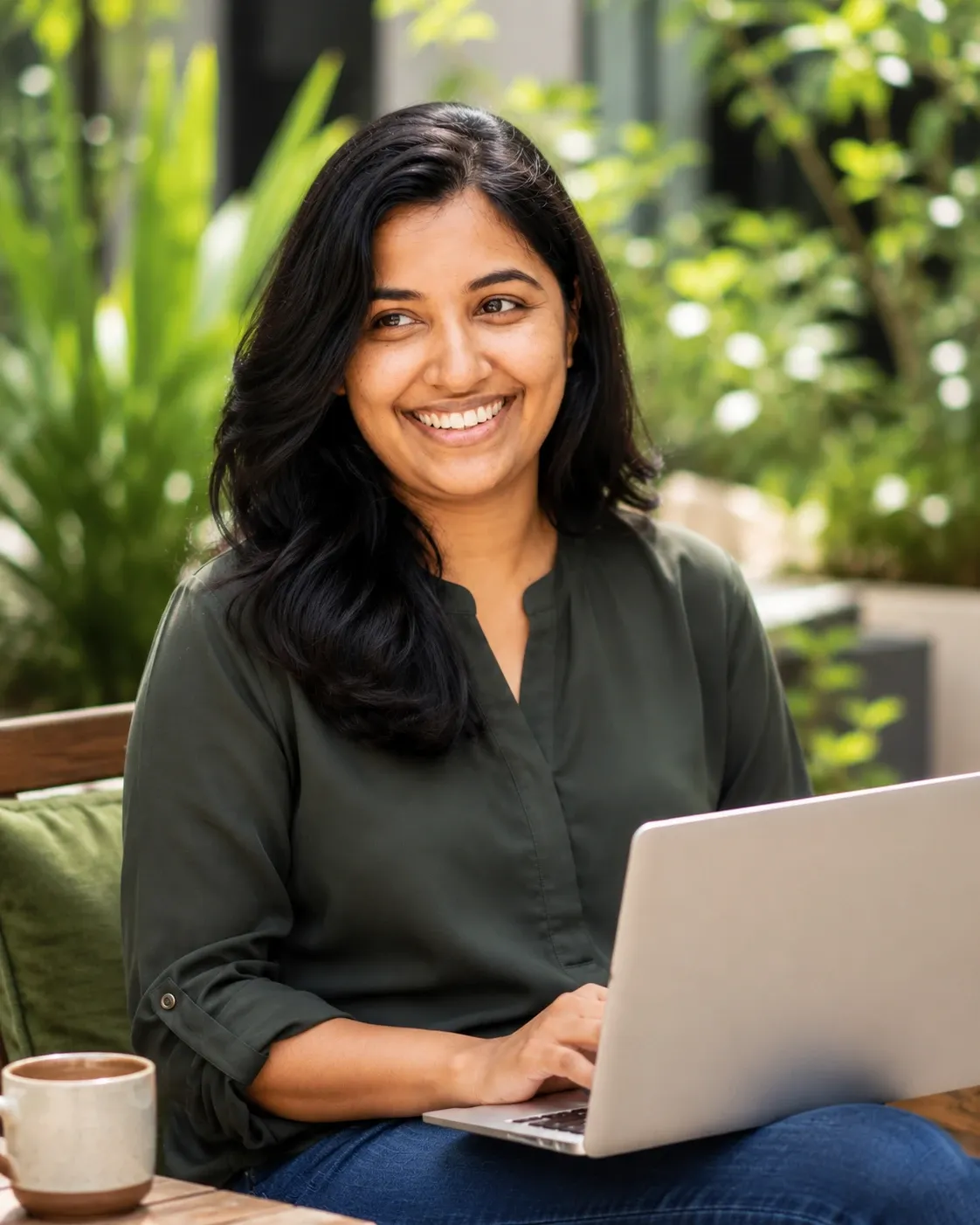 Anjala Jose working on a laptop