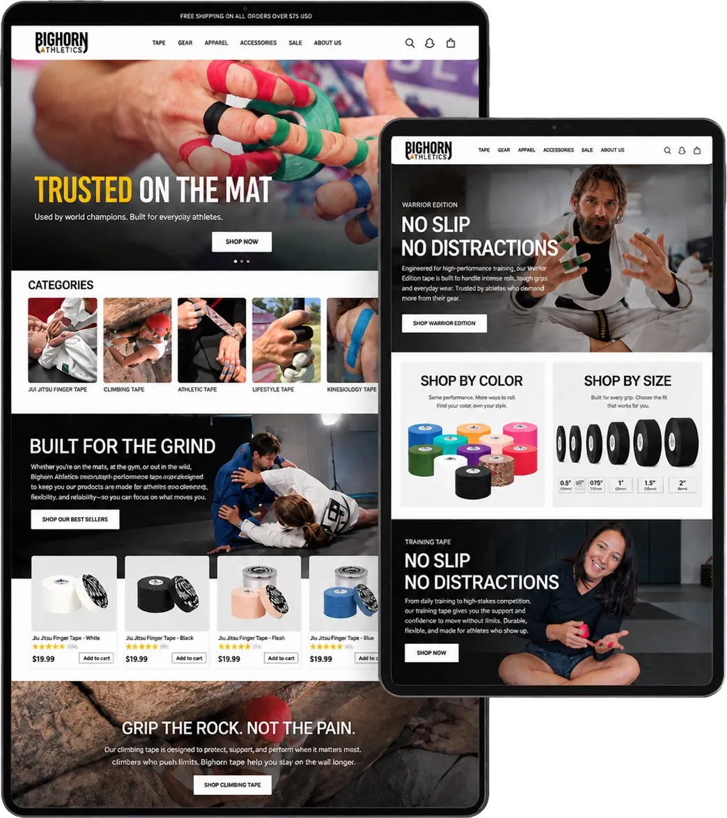 Bighorn Athletics website on laptop, tablet and phone, built by Anjala Jose